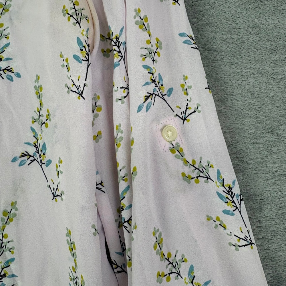 LOFT Womens M Pink Floral Button Down Roll Tab‎ Sleeve Blouse Botanical Career - Picture 5 of 12